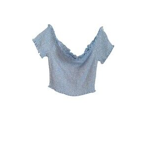 NWT No Boundaries Women's XS Smocked Top Blue Floral Off the Shoulder Crop